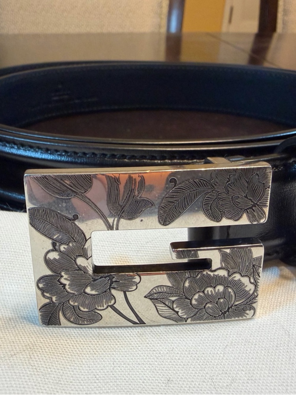 New Gucci Floral G Logo Buckle Black Belt Size 44 / 110 cm Fits a Waist 40 - 44 - Picture 4 of 12